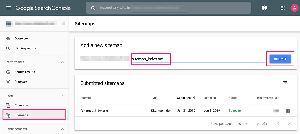 Google Search Console - Submit Sitemap